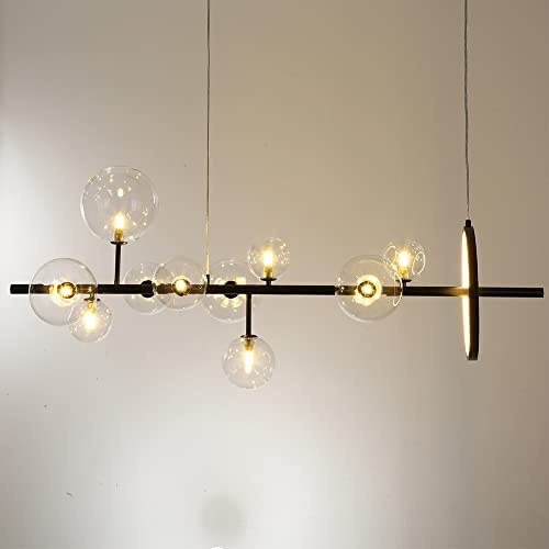 Lampada a sospensione per tavolo da pranzo a LED Lampadario in vetro nero nordico/Lampadario A Sospensione Moderna Soggiorno Cucina Illuminazione Lampadine G9 (size:120cm)