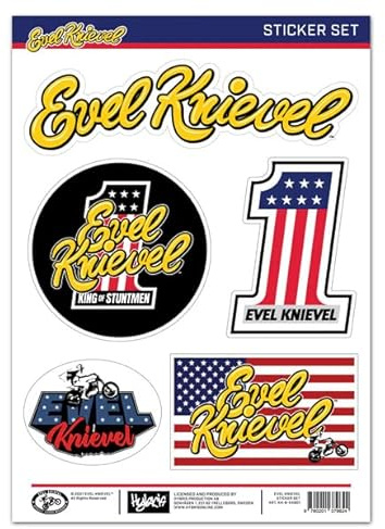 Dock66 Motorcycle Parts Evel Knievel Sticker-Set, 5 hochwertige Vinyl-Aufkleber, UV-beständig, Retro-Vintage-Design, für Glas, Kunststoff, Metall, Wand, Outdoor-Gebrauch, Rot