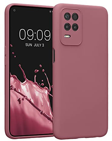 kwmobile Carcasa Compatible con Realme 8 (5G) / Narzo 30 (5G) Funda - Bordes elevados anticaídas - Case de TPU y Silicona con Interior de Microfibra - Rosa Oscuro