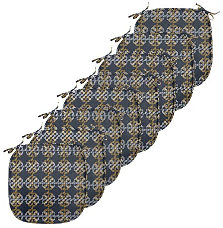 ABAKUHAUS Abstrakt Polster für Esszimmerstühle, Interlacing Knoten, Dekoratives wasserfestes Kissen mit Riemen für Küchensitze, 40 cm x 40 cm-8er Pack, Dark Blue Marigold Weiß