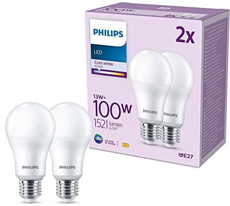 Philips Classic LED E27 Lampe, 100W, matt, neutralweiß, nicht dimmbar, Kunststoff, Doppelpack