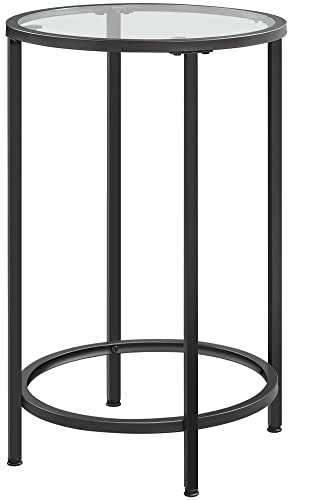 Yaheetech Mesita Auxiliar de Vidrio Templado Mesa Lateral de Cristal para Sofa Redonda Mesita de Noche para Salón Mesa de Café Pequeña Negro 40,5 x 40,5 x 61 cm