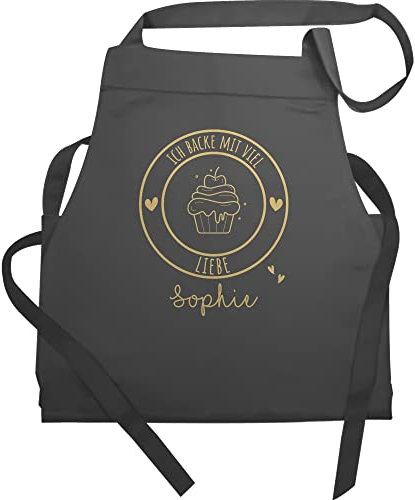 Schürze - Backschürze - Ich backe mit viel Liebe I Geschenk Hobbybäcker I Geschenk Backen - 60x87 - Anthrazit - frauen geschenke für damen konditor cupcake küchenschürze männer lustig bäcker
