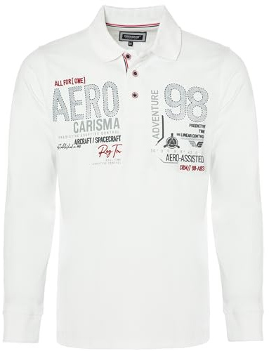 Carisma Langarm Poloshirt für Herren 100% Baumwolle ? Herren Langarmshirt mit Stickerei ? Angenehmes Regular Fit Longsleeve für Büro und Freizeit 3445 WH XXL
