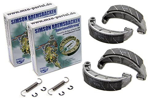 2x Sport Bremsbacken Durchmesser 124mm, auswechselbare Zwischenlage, Bremsbacken Feder und Sicherungsscheiben für Simson
