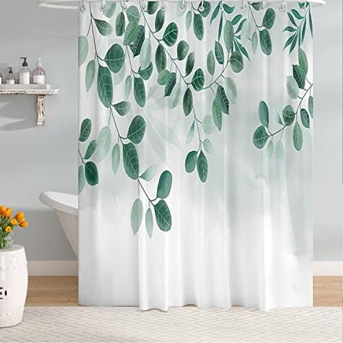 M&W DAS DESIGN Duschvorhang aus Polyester Stoff, hängende Blätter, grüne Pflanzen, Baum Natur Optik, Anti-Schimmel, wasserdicht Badevorhang inkl. 12 C-Ringe, beschwerter Saum, 180x200cm