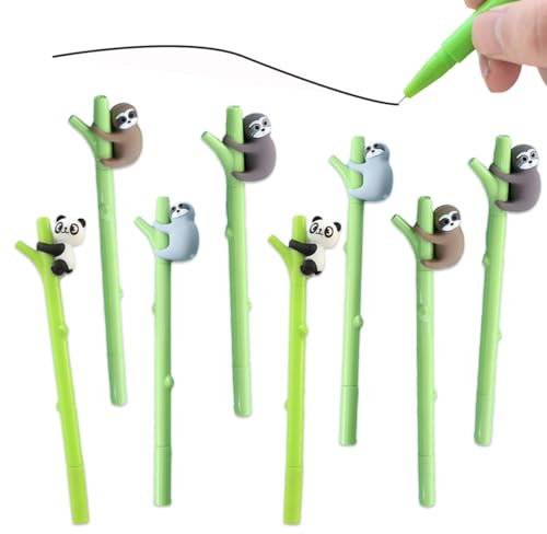 Plstod Tierstifte, 8 Stück 0.5 mm Süße Tier Stifte, Gelschreiber Schwarz (Panda und Faultier Gel Pen), Lustige Stifte Gel Pen Black Ink Stifte für Kinder Studenten Büro Geschenk School Supplies
