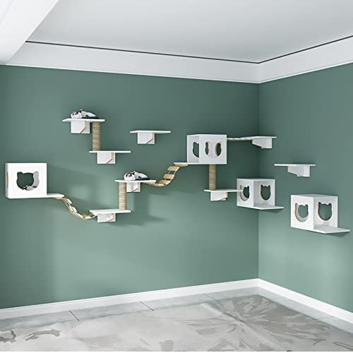 Katzen Kletterwand Set, Katze Wandelement, Katzenregale und Sitzstangen für die Wand, Platzsparende DIY-Katzen-Kletterwand zum Klettern, Schlafen und Spielen (Size : Set I)
