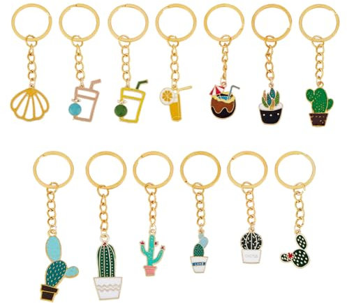 SUPERFINDINGS 13 Estilo Verano Tema Llavero con Hierro Llavero Cactus Y Bebidas Llavero Aleación Esmalte Colgante Llavero Shell Llave Colgante Coco Clave Accesorio