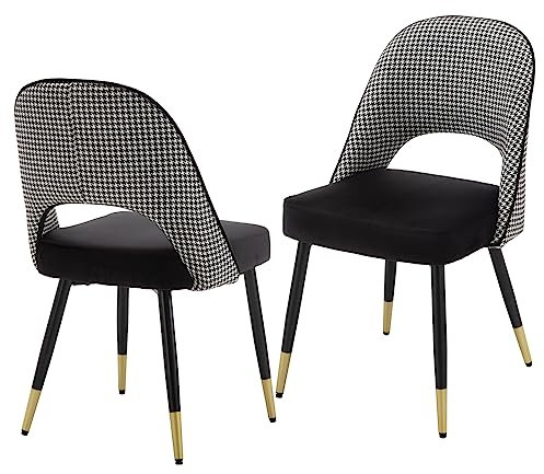 chairus 2er Set Esszimmerstühlen aus Samt für Küche Wohnzimmer Modern Armloser Bürostuhl Polsterstuhl Seitenstühle Hohler Rückenmit Metallbeinen (Schwarz-2)