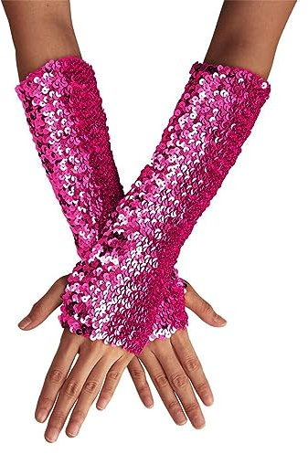 Eyret Glitzernde Pailletten-Handschuhe, lange fingerlose Handschuhe, Ealstic, Glitzer-Handschuhe, Rave-Party, modische Handschuhe für Damen und Mädchen
