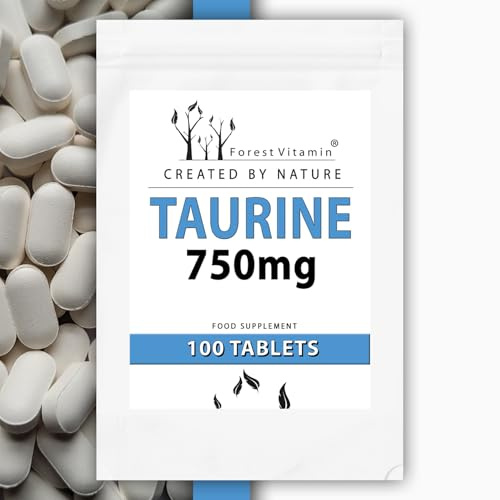 TAURIN - Forest Vitamin - Taurine 750mg - 100 Tabletten - Vorrat für ca. 2 Monate - Nahrungsergänzungsmittel - Energie und Stimmung, Regeneration