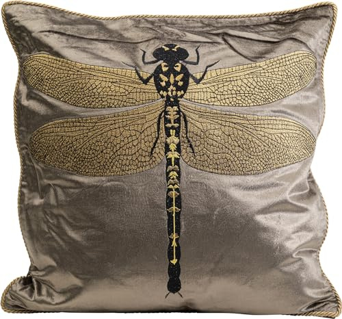 Kare Design Kissen Glitter Dragonfly, Braun, 40x40 cm (H/B) | Samt, Abnehmbarer Bezug mit Reisverschluss, mit Füllung, Dekokissen, Zierkissen, Wohnaccessoire, Bezug in Samtoptik