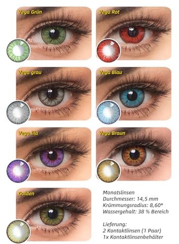 Kontaktlinsen Farbig ohne Stärke, Motivlinsen, Augenlinsen, Kostüm Accessoires für Cosplay, Halloween, Karneval, Fasching, Dia de los Muertos, Party, Festival, Rave (Vega Lila)