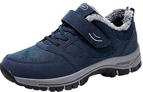 LOIJMK Winter Warm Winter Snow Boots with Velcro Fastening Trekking Shoes Hiking Shoes Men Women Non-Slip Round Toe Walking Shoes Winter Shoes Grey Fashion Casual Shoes, Women's running shoes, 9.5 UK