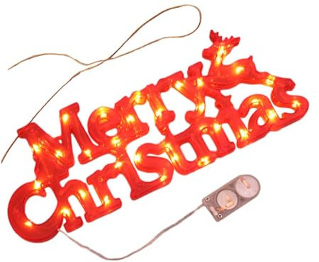 Folpus Christmas Light Plaque Merry Christmas LED Sign Light Up Boards Decor Door Hanging Sign Christmas Tree Light for Indoor Xmas, red