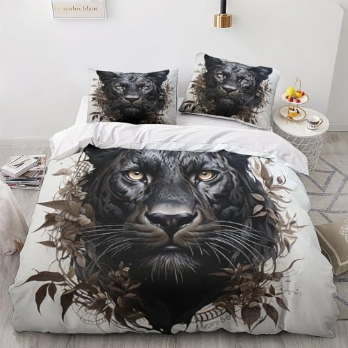OPSREY Leopard Bettwäsche Set Satin Fleischfresser Bettdeckenbezug Luxuriös Bedding Set Schlafhilfe Bettbezug Atmungsaktiv Steppdeckenbezug Für Jungen Und Mädchen Double（200x200cm）