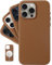 LONLI - for iPhone 15 Pro Max - European Genuine Pebble Leather Phone Case with Aluminium Camera Frame [Compatible with Magsafe] - Saddle