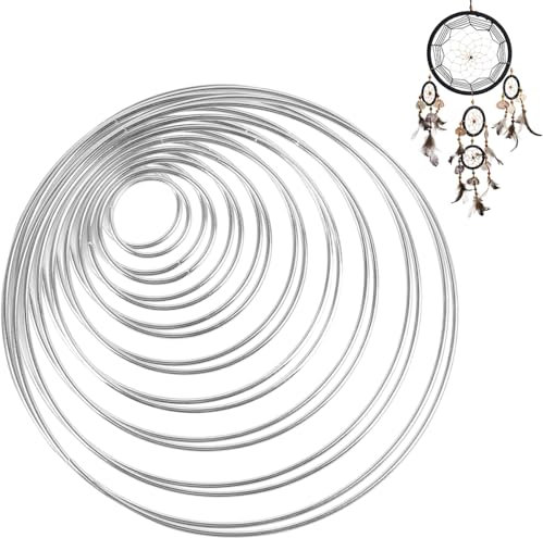 PNOOFR 18 Stück Metallringe Drahtringe, Metallringe, Silber Metallringe zum Basteln, Traumfänger Ringe Silber, für DIY Floral Hoop,Traumfänger, Hochzeitskranz, Floristik, Wandbehang