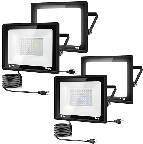 4Pack Outdoor LED Flood Light,50W LED Work Light 5500lm with 6FT US Plug