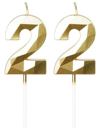 Yiran Kerzen zum 22. Geburtstag, goldene Zahl 22, Happy Birthday-Kerzen, Kuchendekoration, Dekoration für Geburtstagsparty, Hochzeitstag, Feier