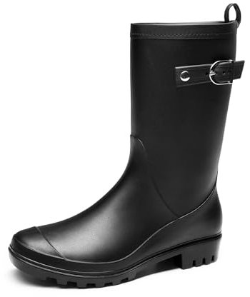 DREAM PAIRS Stivali da Pioggia Alti Wellington con Fibbia Regolabile e Tacco Basso da Donna,Size 42,Nero,SDRB2408W-E