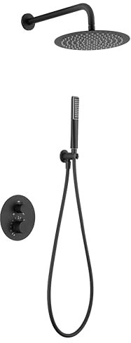 MICE - Conjunto de ducha termostático empotrado con rociador a pared - Ducha empotrada con control de temperatura - Grifos de baño Serie Napoles (Negro Mate)