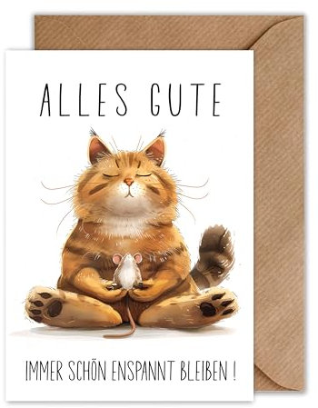 WBdesignz Geburtstagskarte mit Umschlag - Yoga Geburtstag Katze und Maus Alles Gute immer schon enspannt bleiben Lustige Glückwunschkarte (DIN A6)