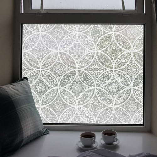 dktie Dekorfolie Glasmalerei Fensterfolie Sichtschuzfolie Milchglasfolie Kreise Statisch Haftend Privatsphäre Fensteraufkleber (Weiß, 90 x 200 cm)