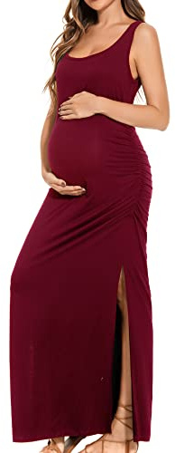 Smallshow Robe de maternité Longue Fendue sans Manches pour Femme
