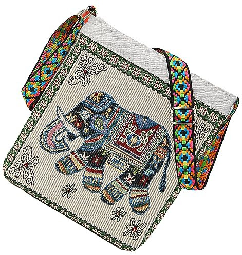 Uadme Bestickte Canvas-UmhäNgetasche GroßE KapazitäT, Bestickte Canvas-Tasche Mit Thai-Elefant, Damen-UmhäNgetasche, Gemischte Vintage-UmhäNgetasche, Handbestickte Tasche