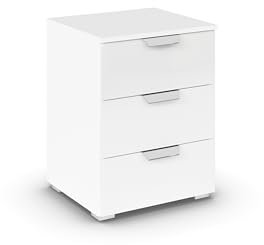 Rauch Möbel Glamour by Aditio Nachttisch, Nachtkommode, Schlafzimmermöbel, Nachttisch für Schlafzimmer, 3 Schubkästen, Soft-Close, Farbe Hochglanz Weiß/Alpinweiß, 47x62x42cm