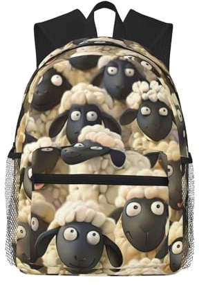 WURTON Rucksack mit niedlichem Cartoon-Schaf-Druck, Freizeit, Arbeit, Reisen, Outdoor-Aktivitäten, modische Tasche, Unisex, Tagesrucksäcke, Schwarz, Einheitsgröße