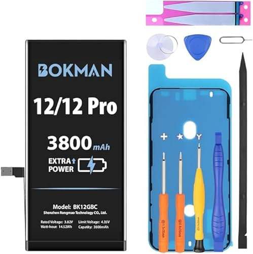 bokman per iPhone 12/iPhone 12 Pro Batteria di ricambio batterie, batteria ai polimeri di litio ad alta capacità da 3800 mAh con tutti i kit di attrezzi