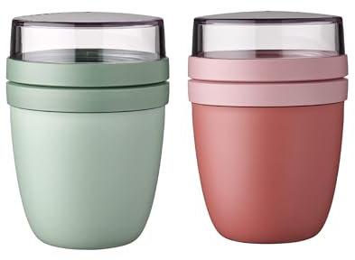 Mepal | Lunchpot Ellipse Mixed | Nordic Sage + Vivid Mauve | Müslibecher to go | Unterteilung für Joghurt & Müsli | 500 ml + 200 ml | Geeignet für Gefrierschrank, Mikrowelle & Spülmaschine