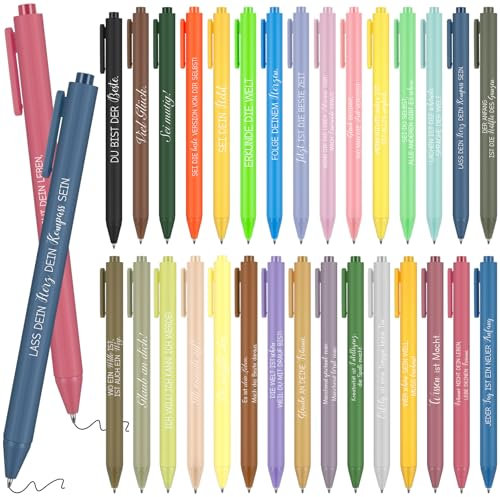 Clabby 30 Stück Einziehbarer Kugelschreiber Glücksbringer Kugelschreiber Motivation Kugelschreiber mit Spruch Inspirierenden Inspirierende Geschenke für Kollegen Team Lehrer