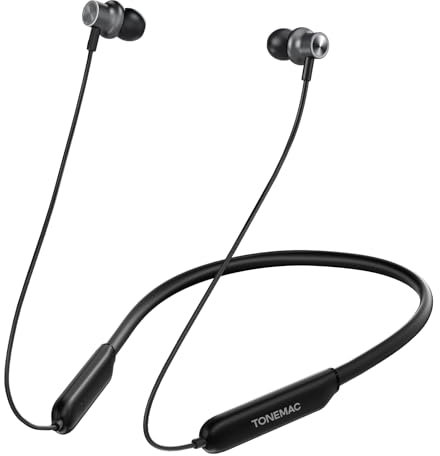 TONEMAC Auriculares inalámbricos N8, Banda magnética para el Cuello, 40 Horas de Tiempo de reproducción, Auriculares mejorados con Graves Profundos IPX6 Bluetooth 5.3 para teléfono, música, Deportes