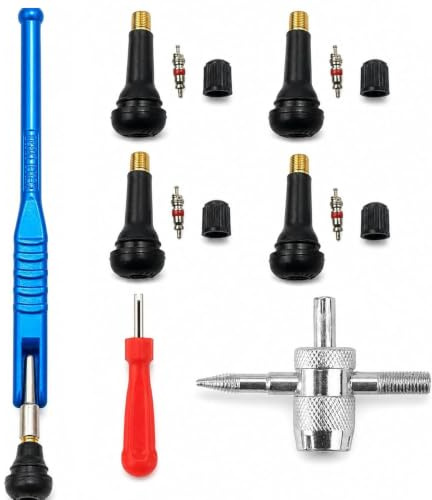 Xiciki 11 Pièces Valve Pneu Voiture, Kit avec 4 Valves de Pneu Voiture et Démonte Obus Valve, Outil pour Démonter et Entretenir Les Pneus Tubeless Auto Moto