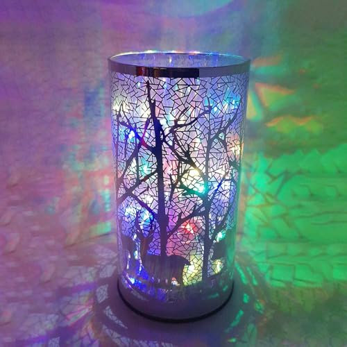 Glass Twinkler Winter Lamp – Decorative Accent with LED Light Show, Laser-Etched Glass, 6-Color Changing Display, Battery-Operated with 6-Hour Timer