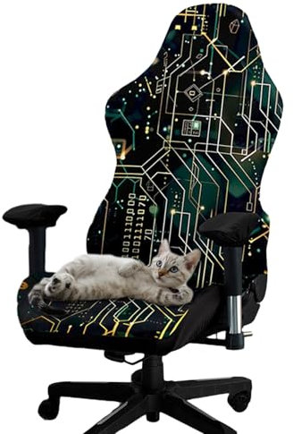 Tufkiss Housse Chaise Gaming, 4 Pcs Housse Fauteuil Bureau, Extensibles Amovible Lavable Housses Fauteuil Bureau (F)