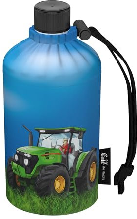 Emil Trinkflasche aus Glas für Mädchen & Jungen isolierte Glasflasche für Schule, Freizeit, Sport: Kinder & Eltern Traktor (0,3l)