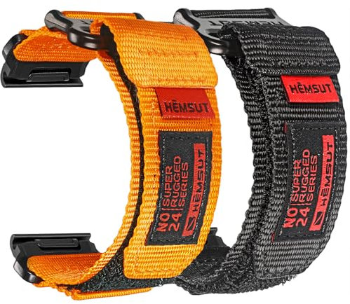 26mm Klettverschluss Nylon Armband Kompatibel mit Garmin- Ultraleicht & Atmungsaktiv -für Fēnix 8 AMOLED-51mm/8 Solar-51mm/Fēnix 7 Pro/Fenix 6X/Fenix 5X/Enduro 3/Quatix Robustes Ersatzband für Männer