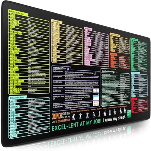 Sidorenko Tappetino per mouse da gioco XXL Excel Shortcuts – Grande tappetino per mouse 900 x 400 mm – antiscivolo per ufficio – Tappetino da scrivania con bordi senza frange – Precisione e durevole