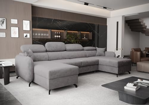 AXLIVING Ecksofa mit Schlaffunktion Ribella 5 345 cm Grau U-Form, Bettkasten