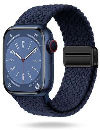 ONEFLOW Casual Loop Kompatibel mit Apple Watch 9 (41mm) Geflochtenes Armband Elastisch, Textil iWatch Armbänder Damen Herren, Sport Nylon Stoff Band Verschluss Magnetisch, Tiefblau