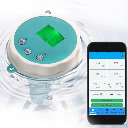 Fucxeoy Wassertestgerät, 6-in-1 Bluetooth Poolwassertester Mit App-Anbindung, Professionelle Messung Von PH/Chlor/ORP/EC/TDS/Temperatur, Für Whirlpools Und Spa