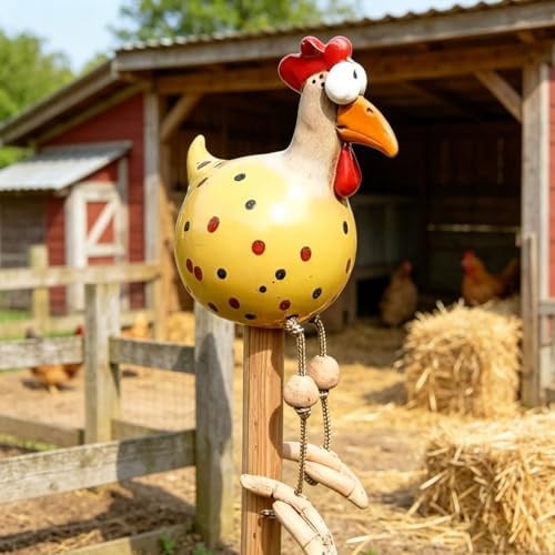 YFJSML Keramik Huhn Gartendeko Deko Garten Handarbeit Huhn Deko Garte n Keramik Hah Gartenstatue Henne Figuren Gartendeko Gartenfigur Gartendekoration für Außen Balkon Garten Ostern (Gelb)