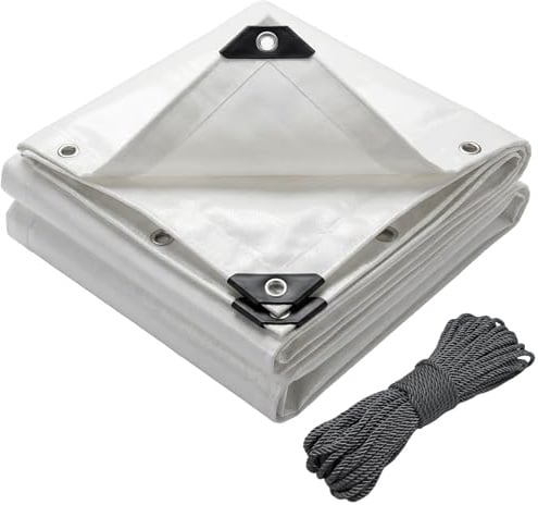 VOUNOT® Lona Impermeable Exterior 4x6m, Toldo Reforzado PE 180 g/m² Protección contra UV, con Ojales de Acero Inoxidable y Cuerda, para Leña, Muebles, Jardín, Piscinia, Vehículos, Blanco