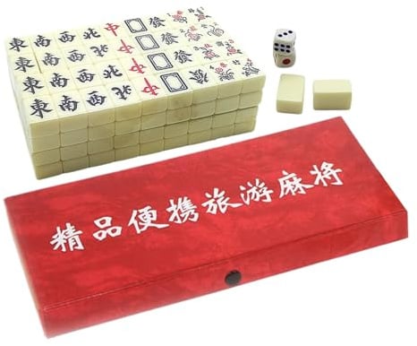 Gwtdtoad Mini Mahjong Set Mit 144 Steinen, Chinesisches Brettspiel Mit 2 Ersatzsteinen Und 2 Würfeln, Tragbarer Tabletop Spielset Reisespiel Für Unterwegs Und Familienfeiern