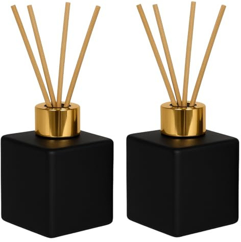 Glas Diffusor Flasche Leer 2 Stück 150ml Quadratische Glasdiffusorflaschen Ätherische Öl Duft Reed Halter Aromatherapie Behälter Duftzubehör für DIY-Ersatz Stäbchen Sets Aromatherapie (Schwarz)